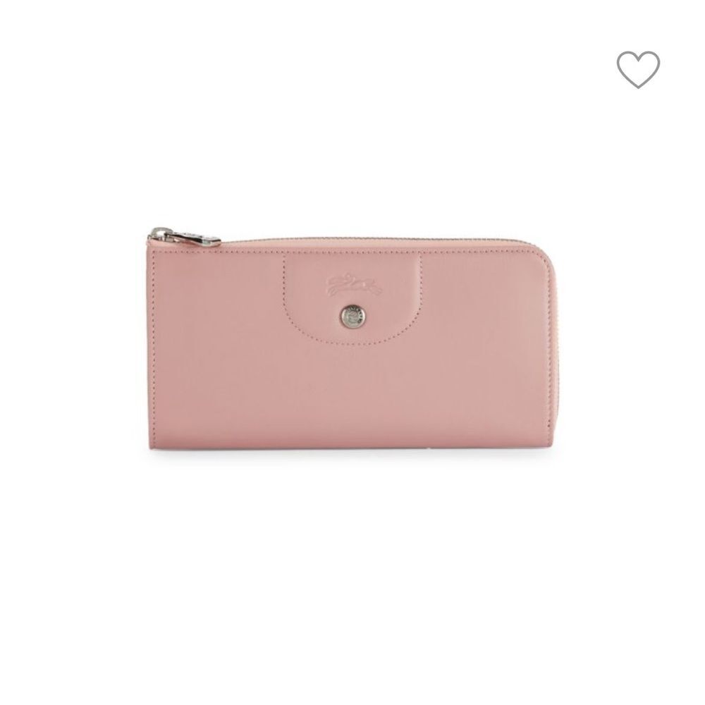 Longchamp Zip-around leather wallet in light pink. MSRP $305